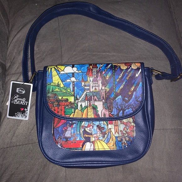 Loungefly Handbags - Disney Loungefly BEAUTY AND THE BEAST blue faux leather purse New With Tags